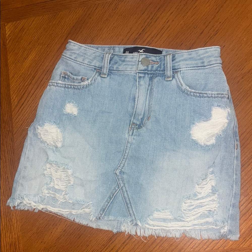 Hollister Light Blue Distressed Denim Skirt
